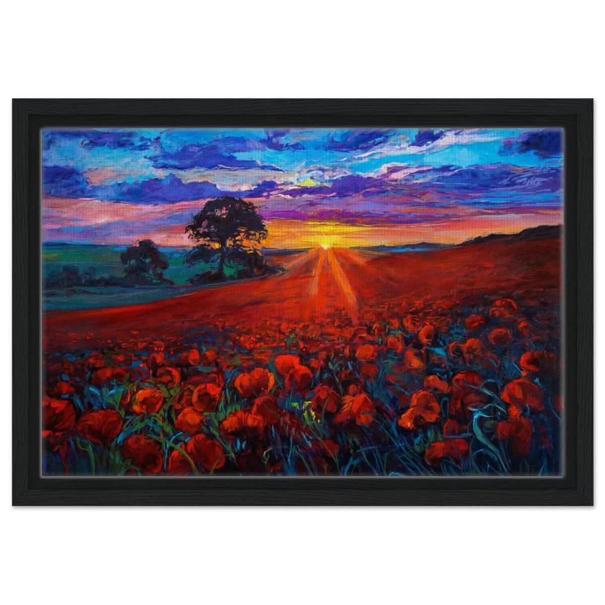 Golden Path to Dusk | Impressionistic art | Contemporary Landscape art print - Framed Canvas - 30x45 cm / 12x18″ - Black frame