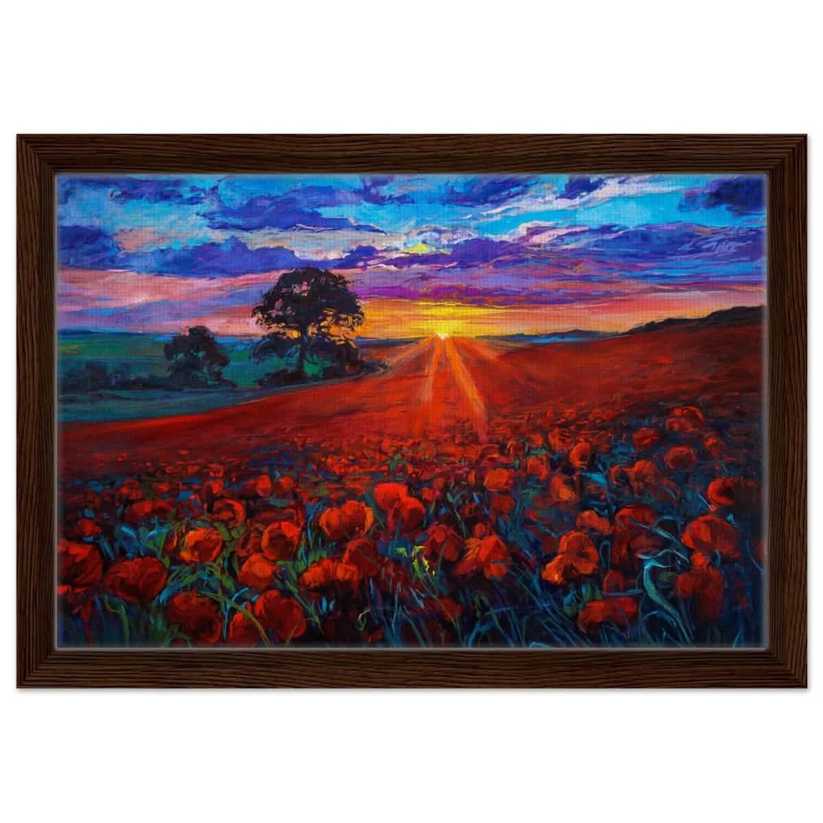 Golden Path to Dusk | Impressionistic art | Contemporary Landscape art print - Framed Canvas - 30x45 cm / 12x18″ - Dark wood frame