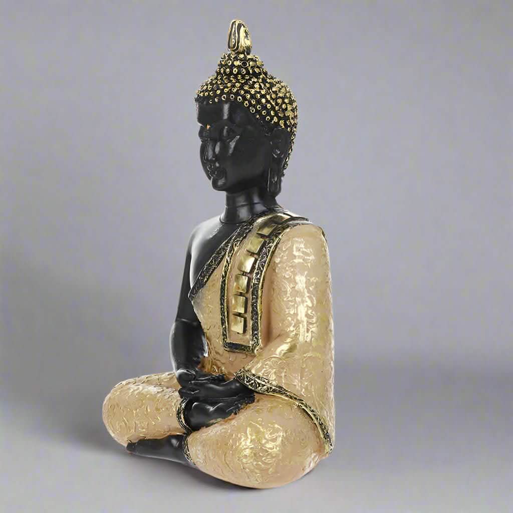 Golden Serenity Buddha Statue – Handcrafted Resin Meditation Décor - Black & Gold -