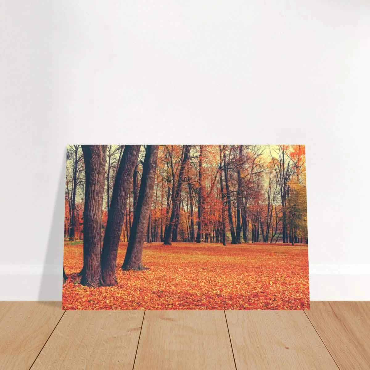 “Golden Silence in Autumn – A Tranquil Forest Escape” | Wall Art Print - Brushed Aluminum Print - 30x45 cm / 12x18″ -