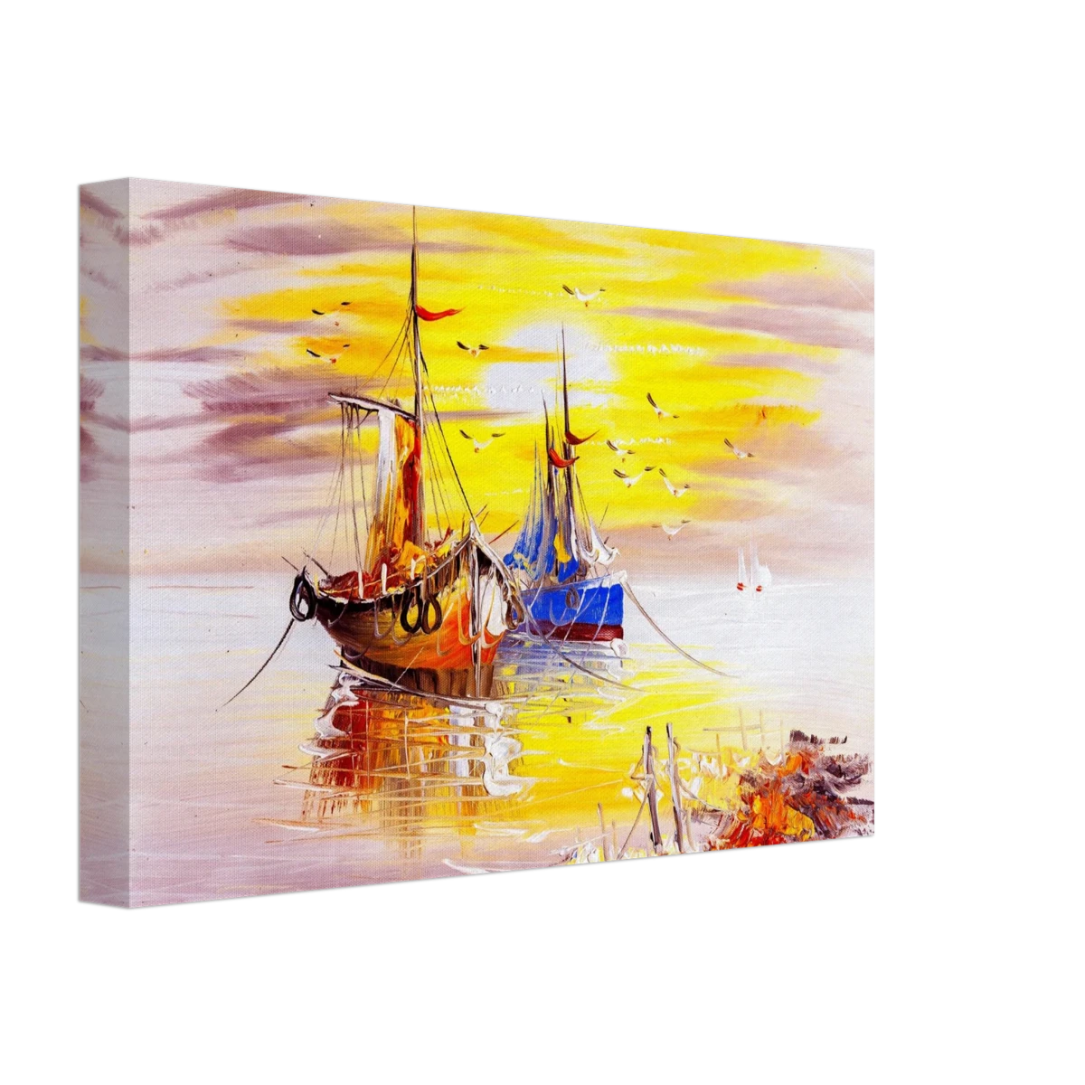 Golden Sunrise Harbour – Nautical Wall Art Print - Canvas - 20x30 cm / 8x12″ -