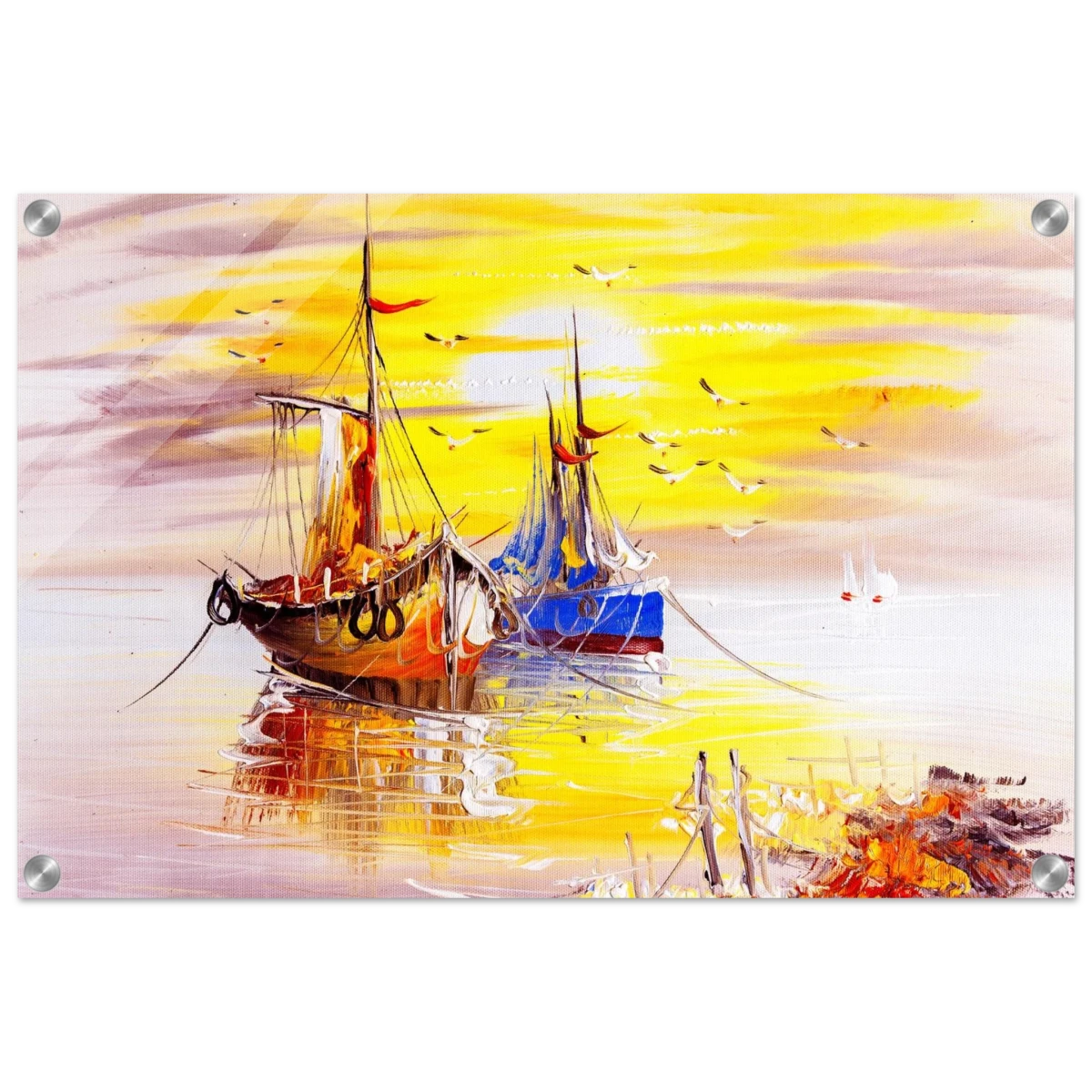 Golden Sunrise Harbour – Nautical Wall Art Print - Acrylic Print - 40x60 cm / 16x24″ -