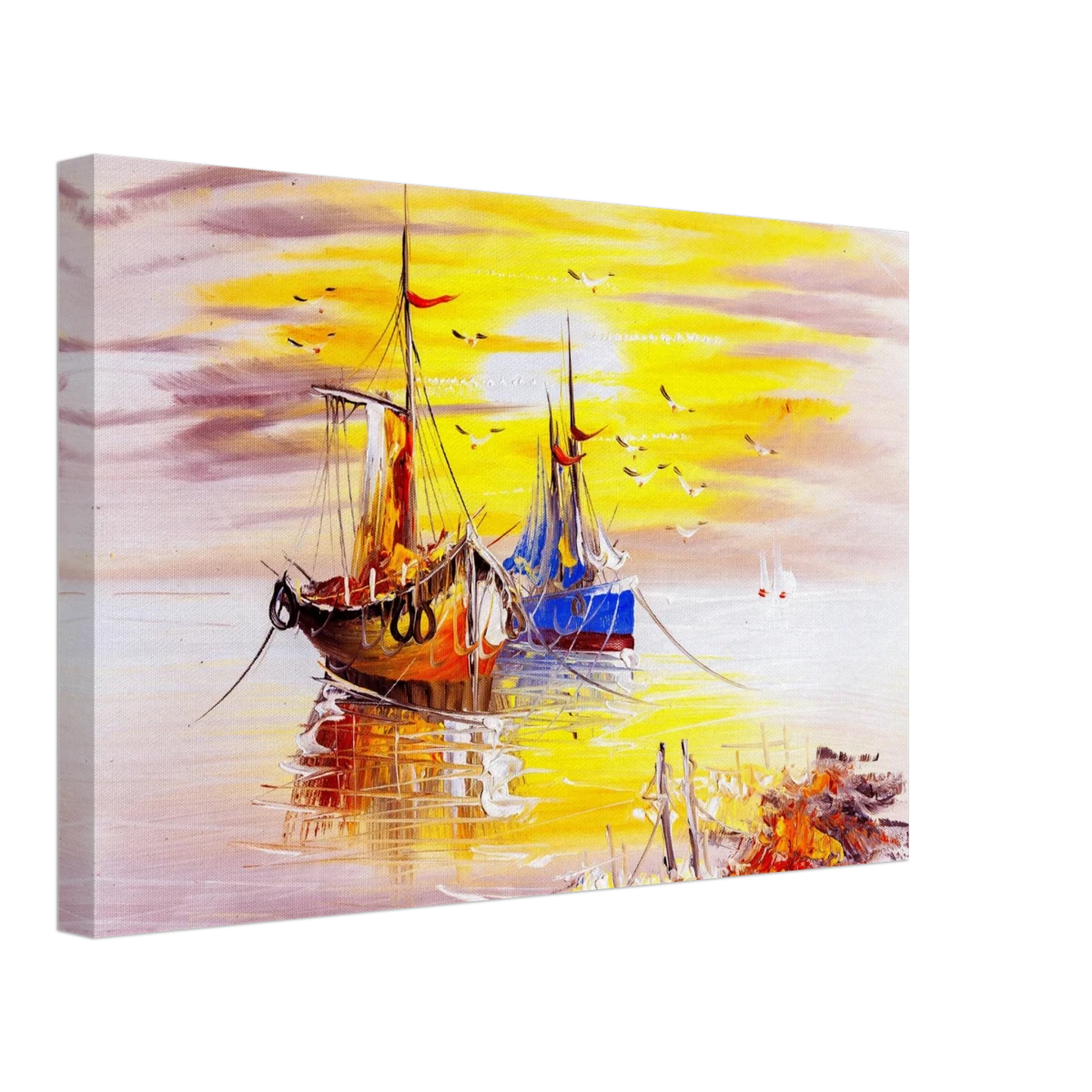 Golden Sunrise Harbour – Nautical Wall Art Print - Canvas - 30x45 cm / 12x18″ -
