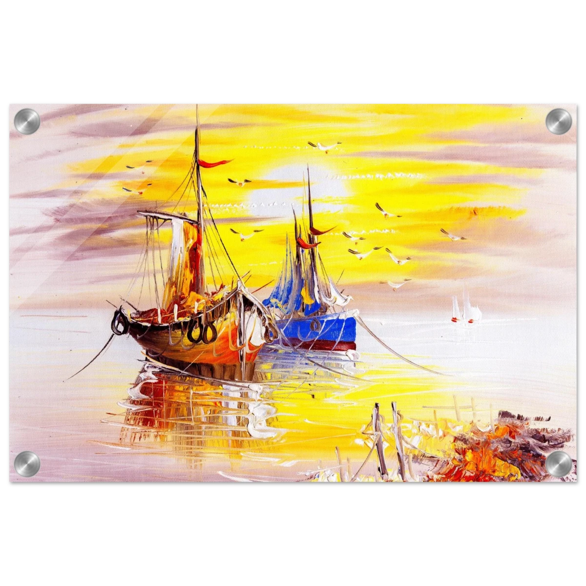 Golden Sunrise Harbour – Nautical Wall Art Print - Acrylic Print - 30x45 cm / 12x18″ -