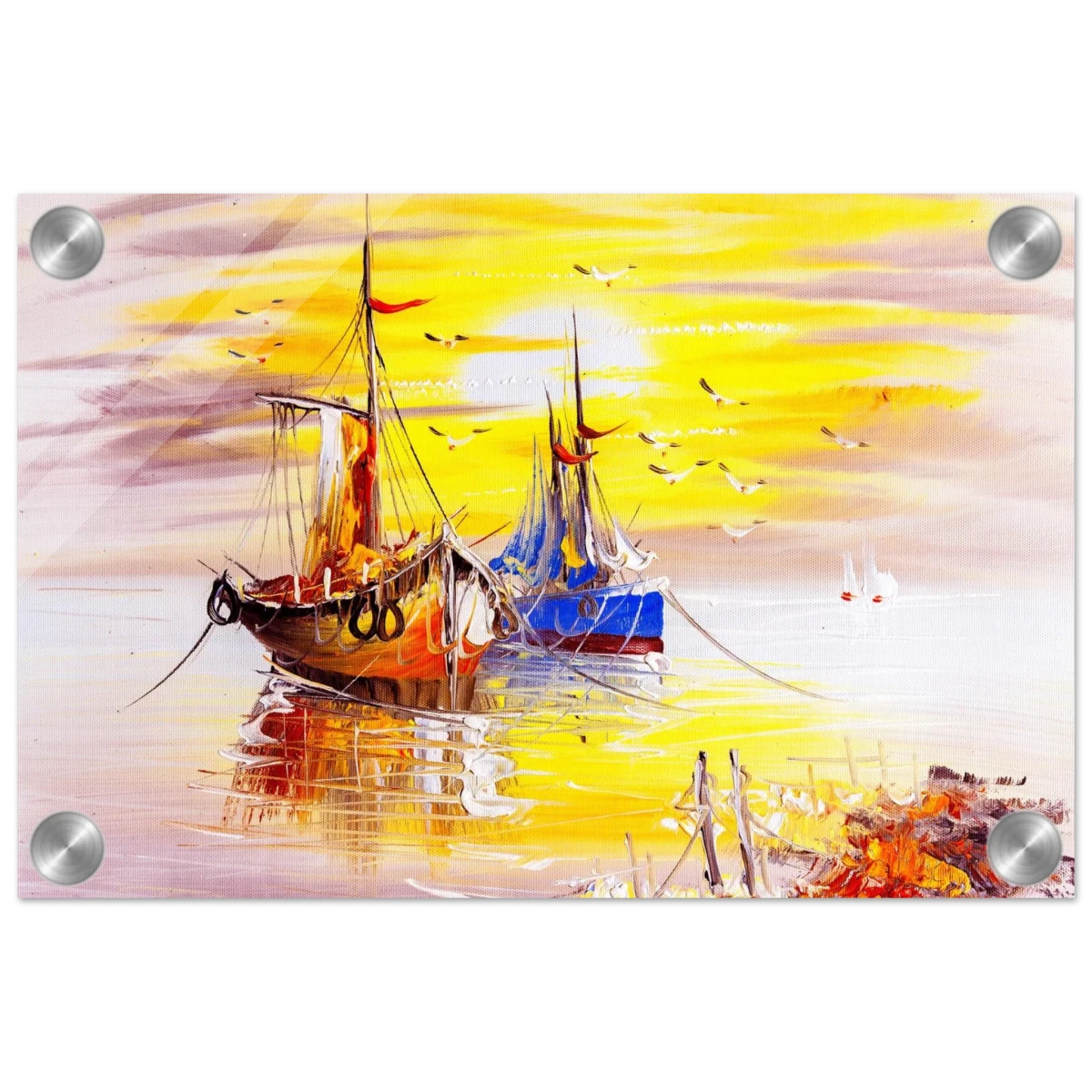 Golden Sunrise Harbour – Nautical Wall Art Print - Acrylic Print - 20x30 cm / 8x12″ -