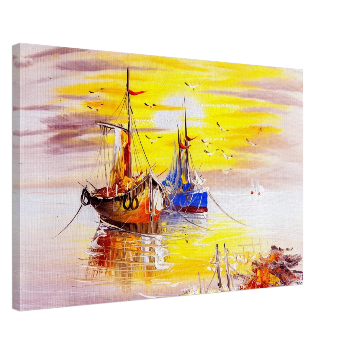 Golden Sunrise Harbour – Nautical Wall Art Print - Canvas - 50x75 cm / 20x30″ -
