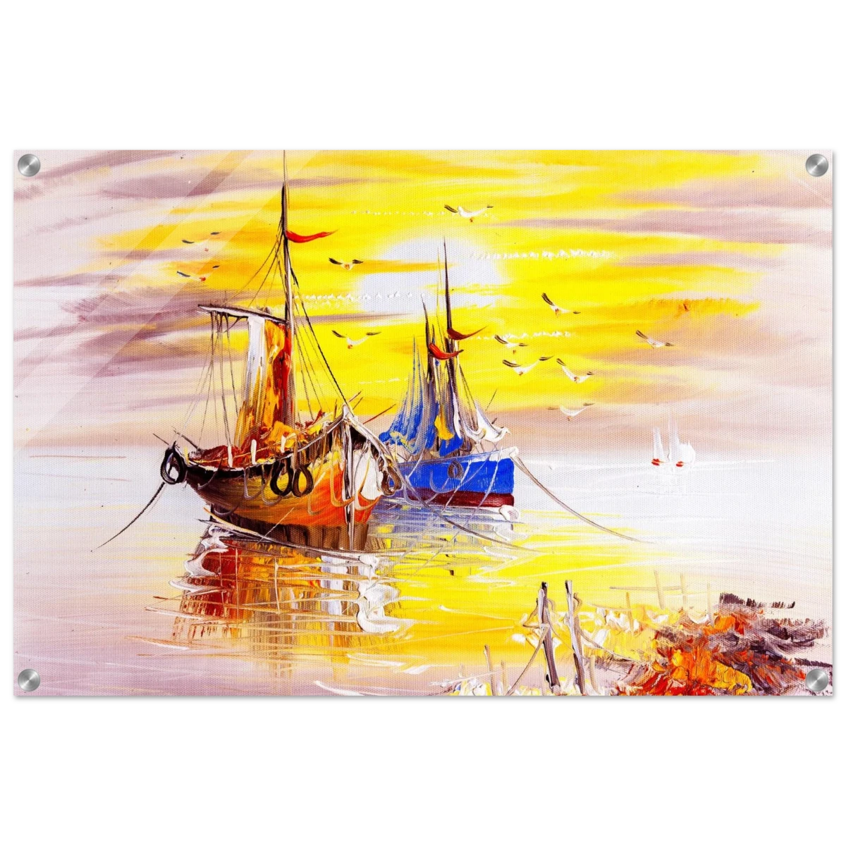 Golden Sunrise Harbour – Nautical Wall Art Print - Acrylic Print - 50x75 cm / 20x30″ -