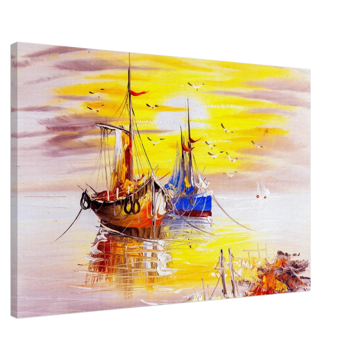Golden Sunrise Harbour – Nautical Wall Art Print - Canvas - 60x90 cm / 24x36″ -