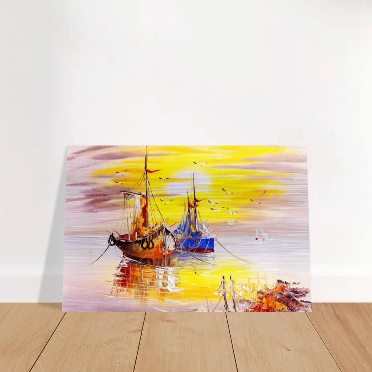 Golden Sunrise Harbour – Nautical Wall Art Print - Brushed Aluminum Print - 50x75 cm / 20x30″ -