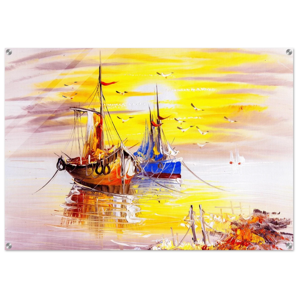 Golden Sunrise Harbour – Nautical Wall Art Print - Acrylic Print - 70x100 cm / 28x40″ -