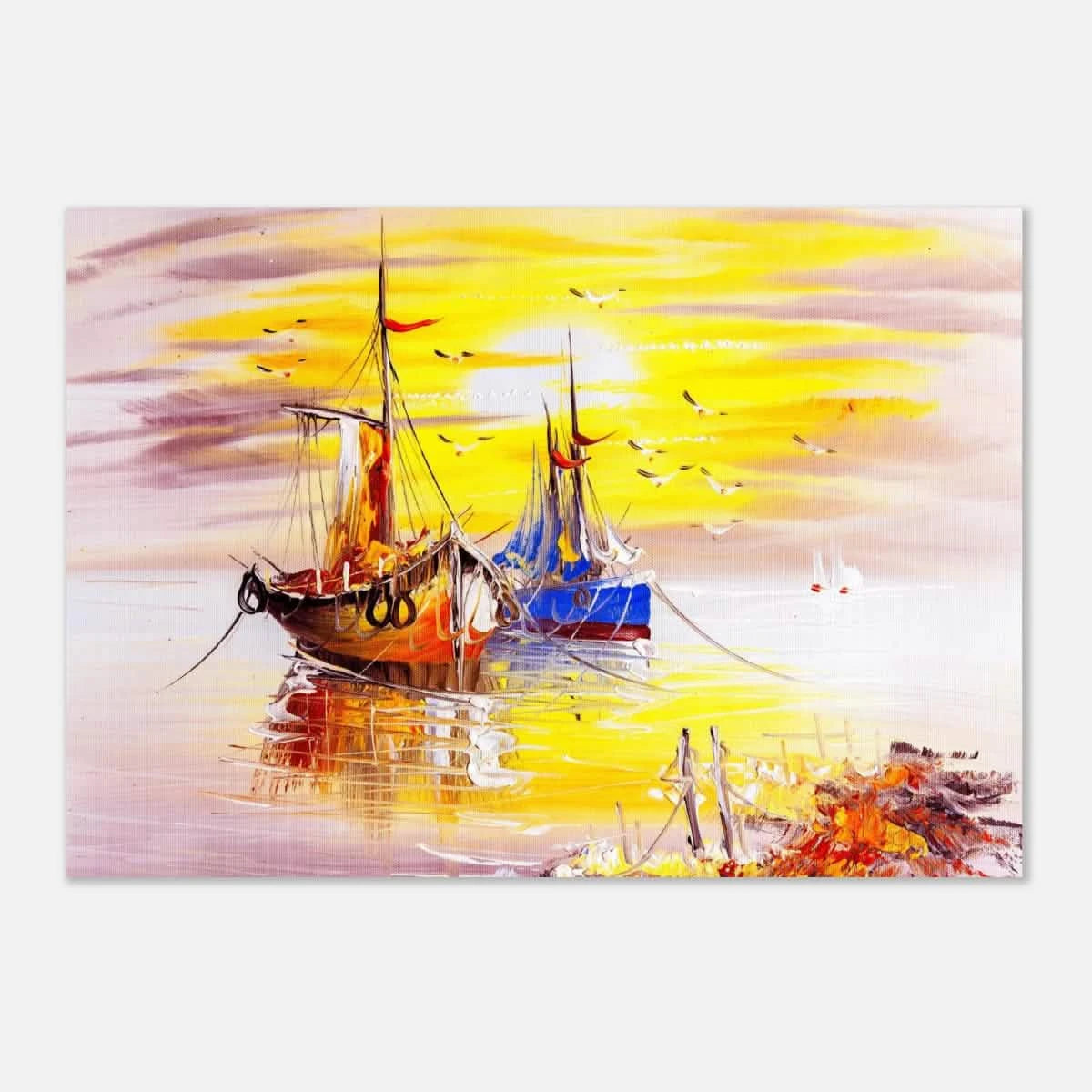 Golden Sunrise Harbour – Nautical Wall Art Print - Aluminum Print - 70x100 cm / 28x40″ -
