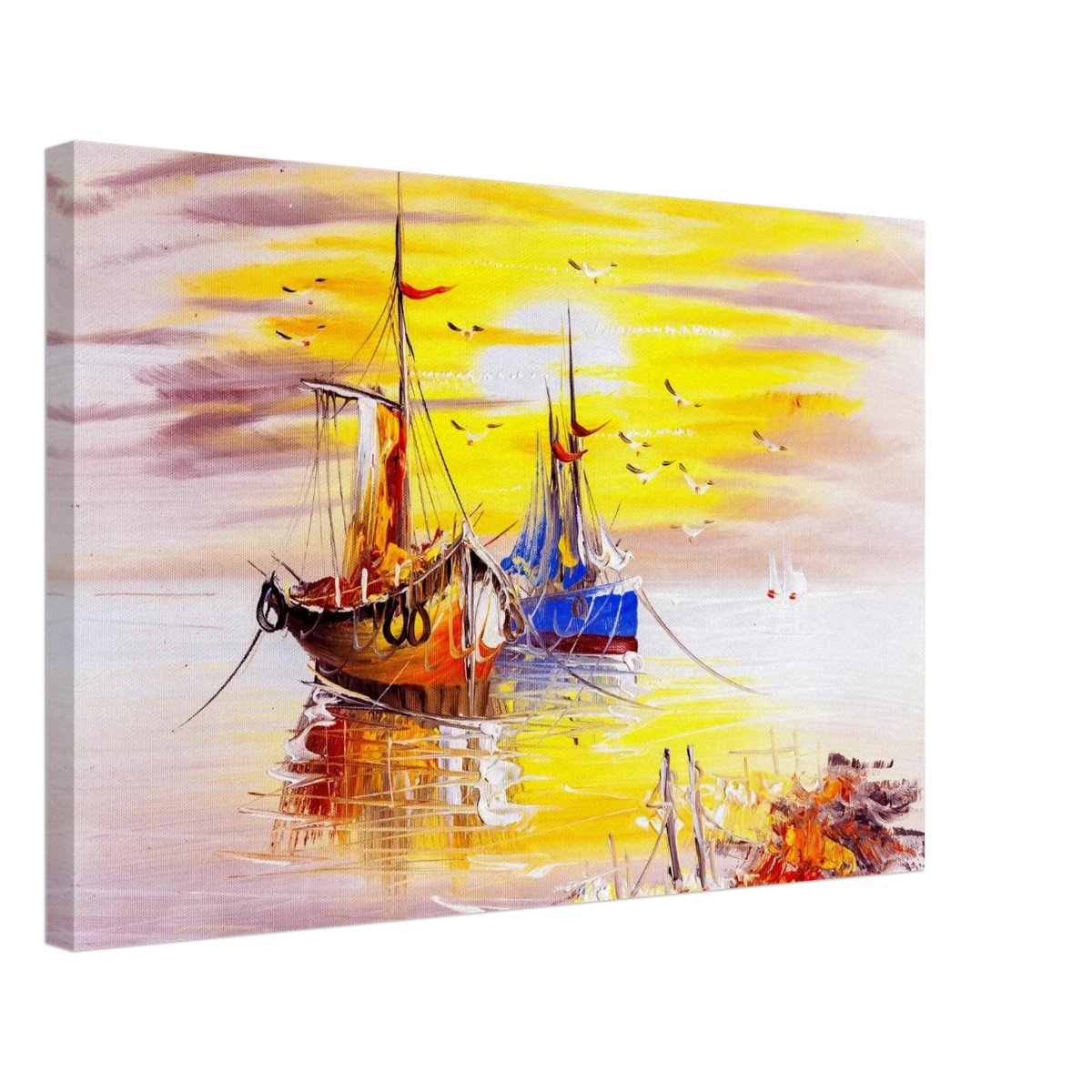 Golden Sunrise Harbour – Nautical Wall Art Print - Canvas - 40x60 cm / 16x24″ -