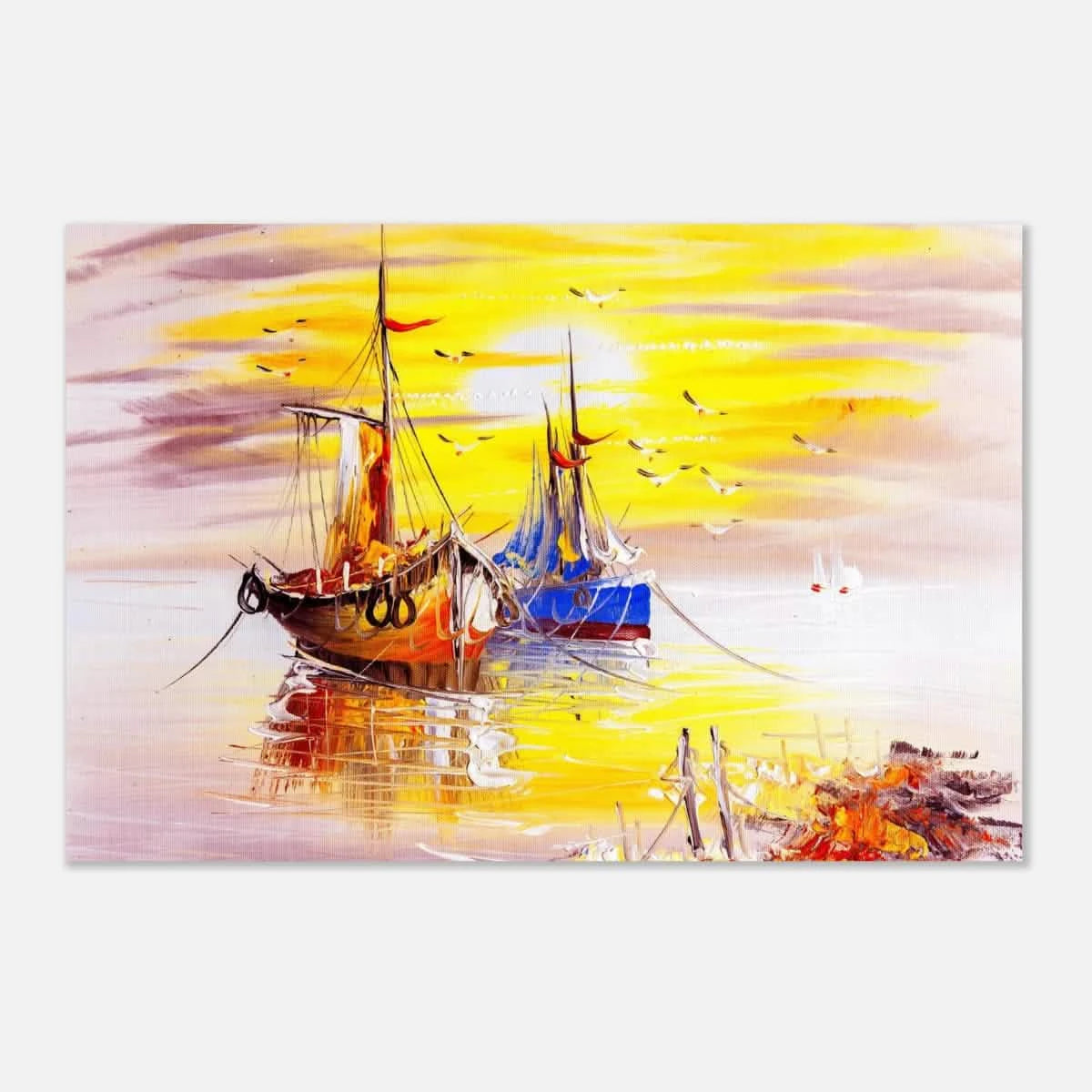 Golden Sunrise Harbour – Nautical Wall Art Print - Aluminum Print - 60x90 cm / 24x36″ -