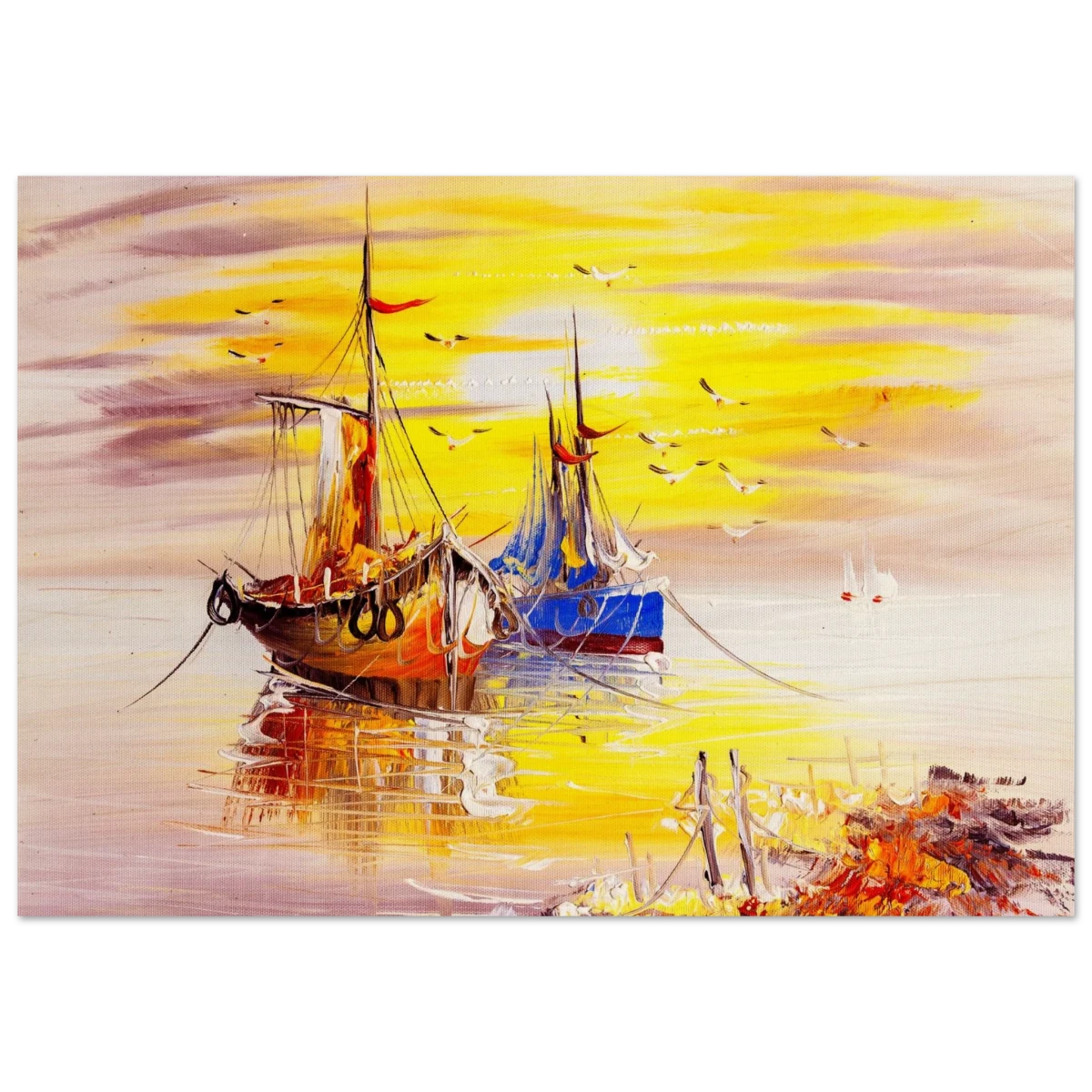 Golden Sunrise Harbour – Nautical Wall Art Print - Wood Prints - 70x100 cm / 28x40″ -