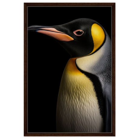 Golden Tuxedo: The Playful Penguin | Animal Art Print - Framed Canvas - 60x90 cm / 24x36″ - Dark wood frame
