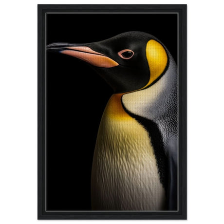 Golden Tuxedo: The Playful Penguin | Animal Art Print - Framed Canvas - 40x60 cm / 16x24″ - Black frame