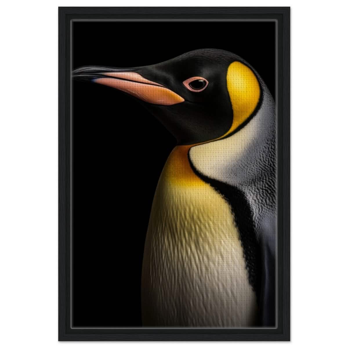Golden Tuxedo: The Playful Penguin | Animal Art Print - Framed Canvas - 40x60 cm / 16x24″ - Black frame