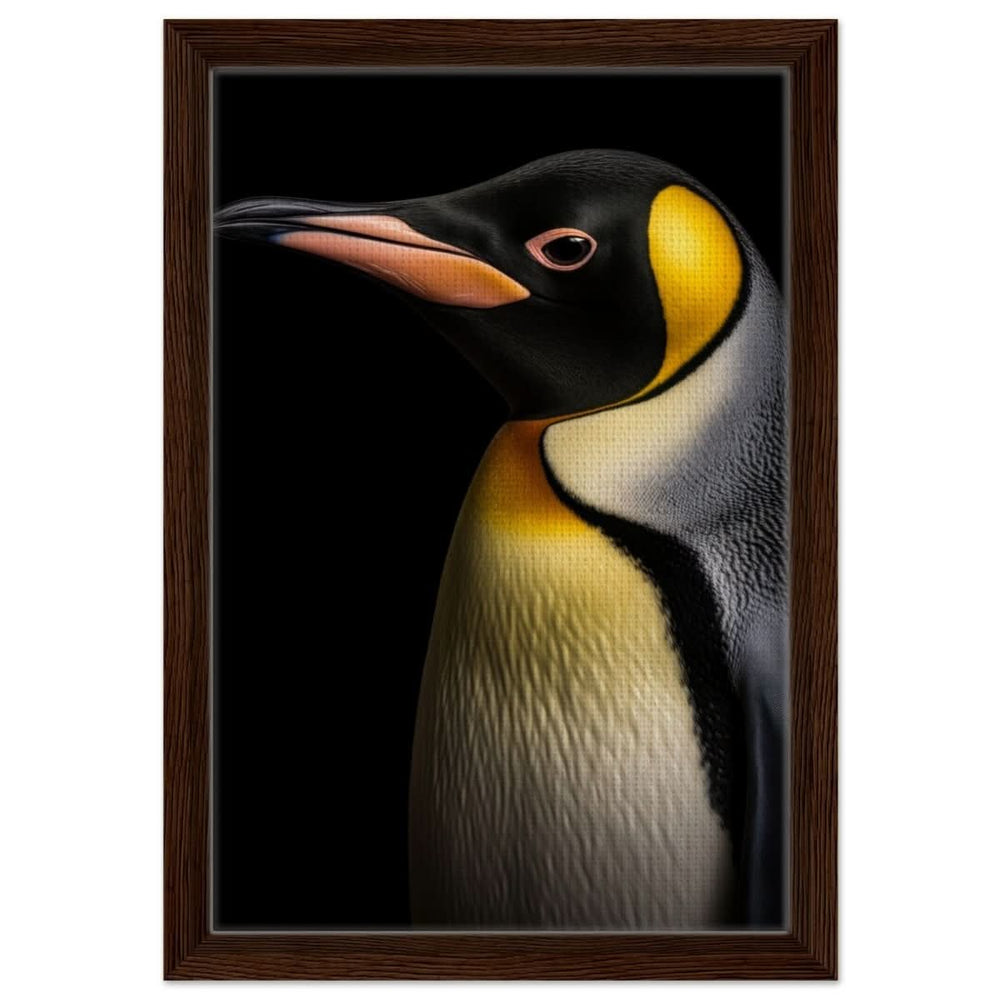Golden Tuxedo: The Playful Penguin | Animal Art Print - Framed Canvas - 30x45 cm / 12x18″ - Dark wood frame
