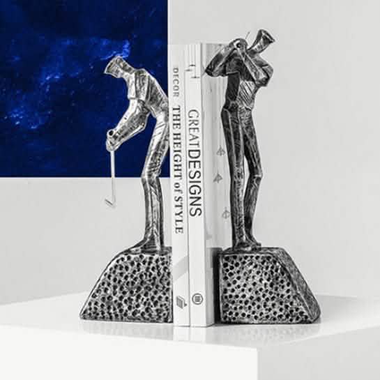 Golf Player Resin Bookend Ornaments – Nordic Style Decorative Sculpture - Silver Set -