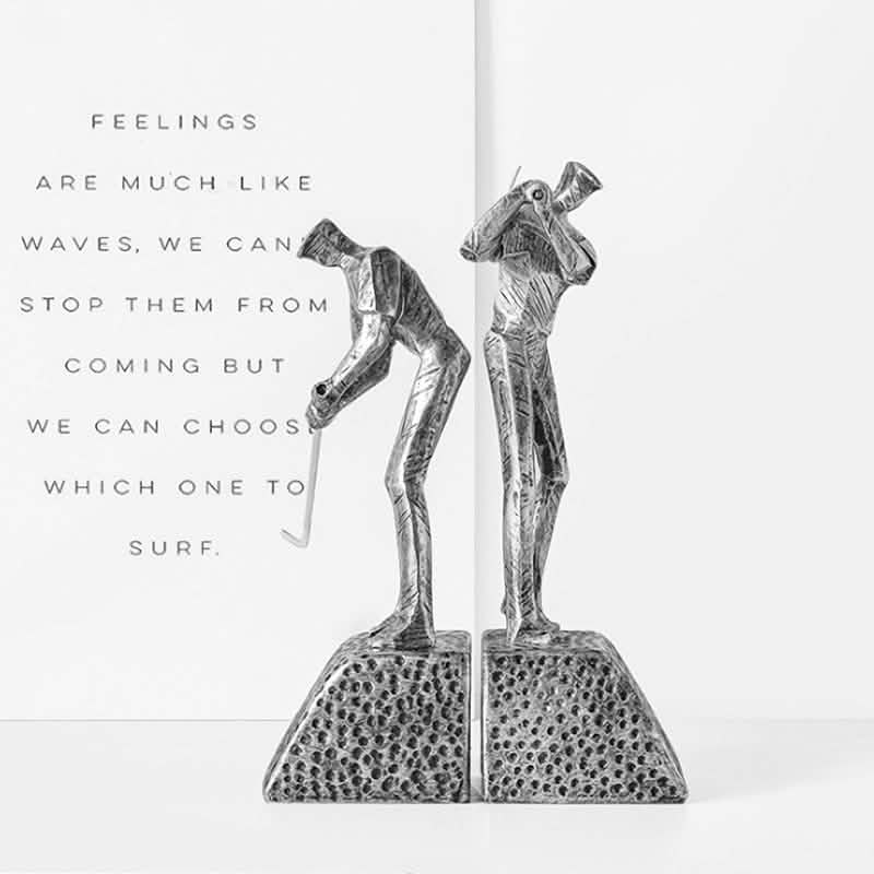 Golf Player Resin Bookend Ornaments – Nordic Style Decorative Sculpture - Silver Set -