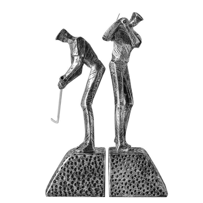 Golf Player Resin Bookend Ornaments – Nordic Style Decorative Sculpture - Silver Set -