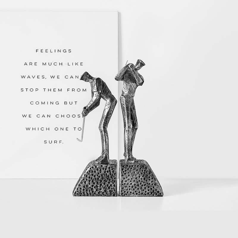 Golf Player Resin Bookend Ornaments – Nordic Style Decorative Sculpture - Silver Set -