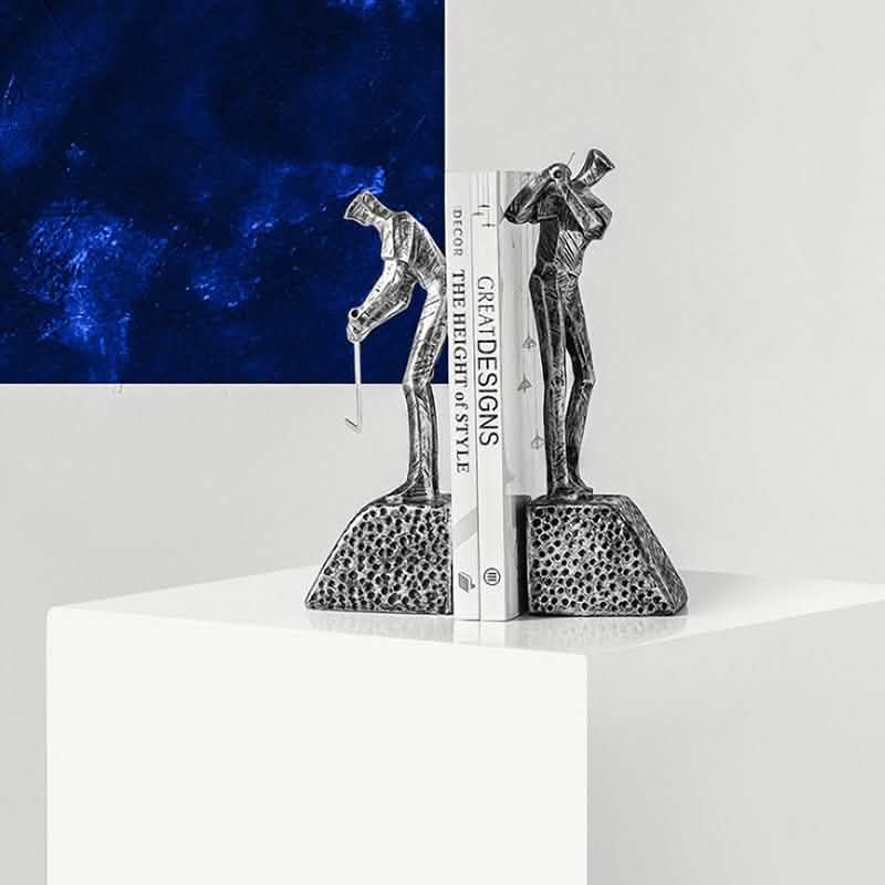 Golf Player Resin Bookend Ornaments – Nordic Style Decorative Sculpture - Silver Set -