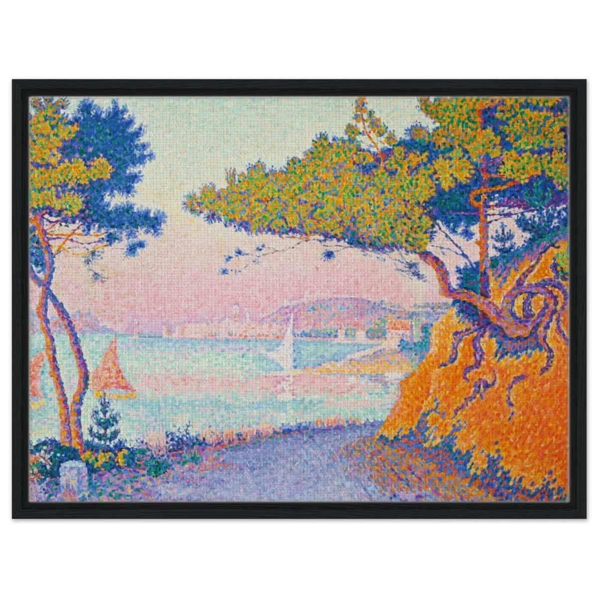Golfe Juan (1896) painting by Paul Signac | Vintage wall art print - Framed Canvas - 60x80 cm / 24x32″ - Black frame