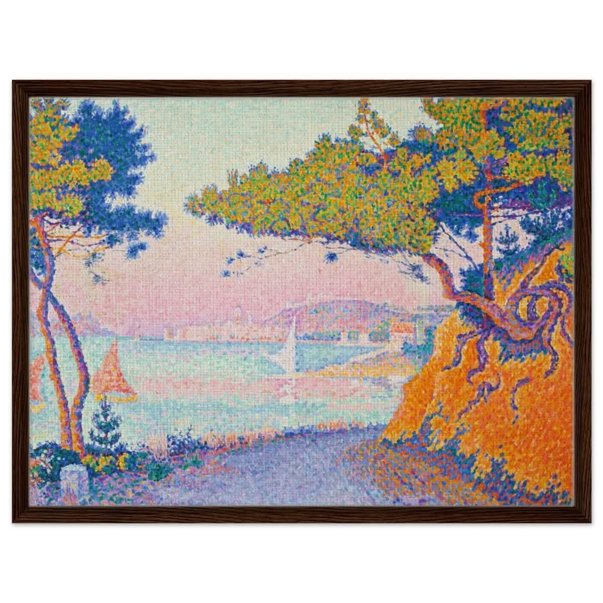 Golfe Juan (1896) painting by Paul Signac | Vintage wall art print - Framed Canvas - 60x80 cm / 24x32″ - Dark wood frame
