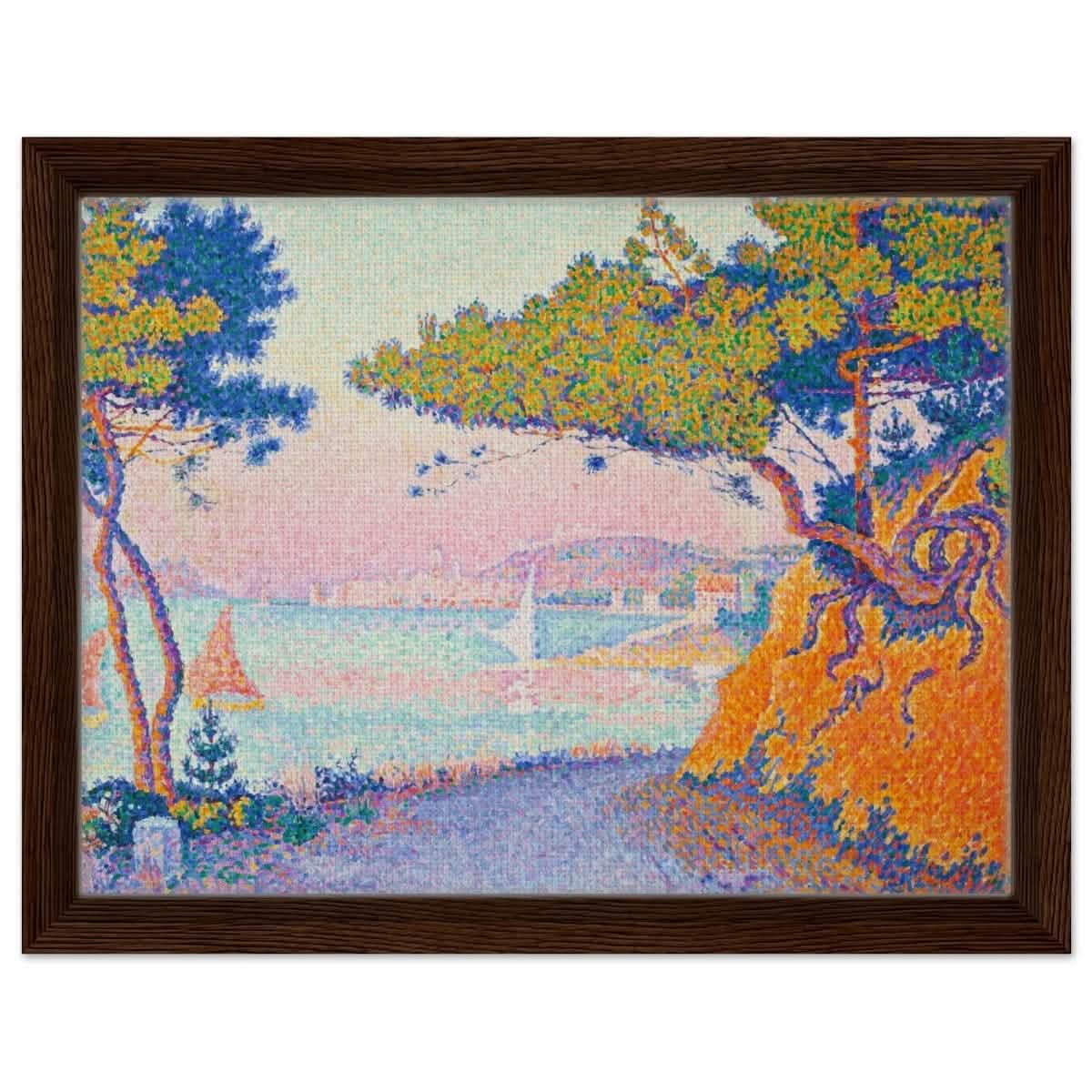Golfe Juan (1896) painting by Paul Signac | Vintage wall art print - Framed Canvas - 30x40 cm / 12x16″ - Dark wood frame