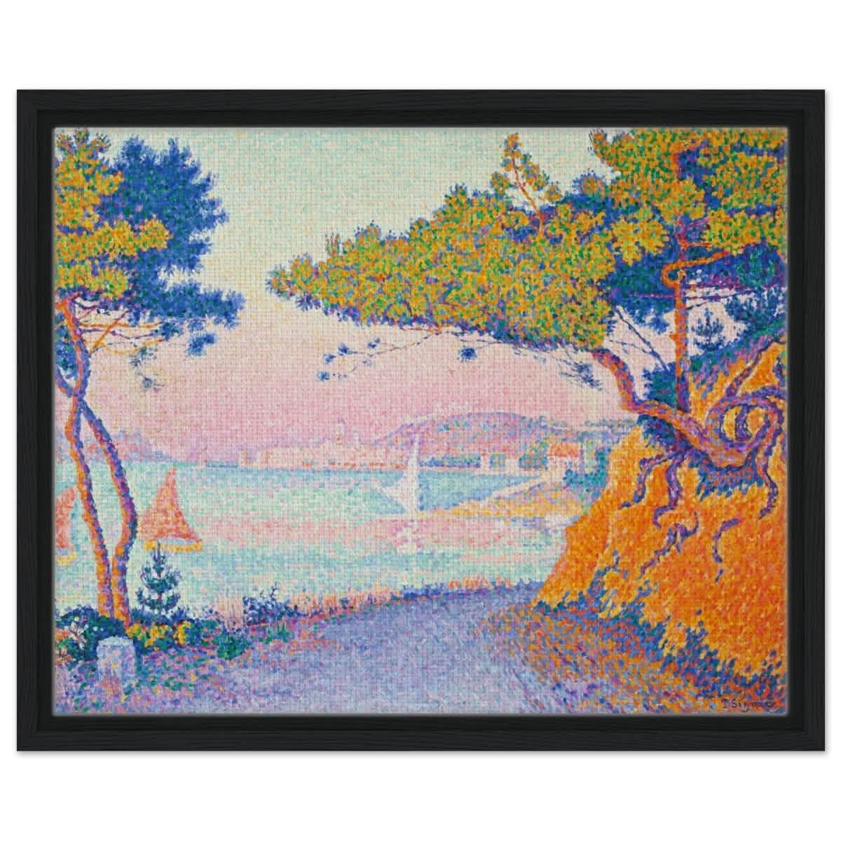 Golfe Juan (1896) painting by Paul Signac | Vintage wall art print - Framed Canvas - 40x50 cm / 16x20″ - Black frame