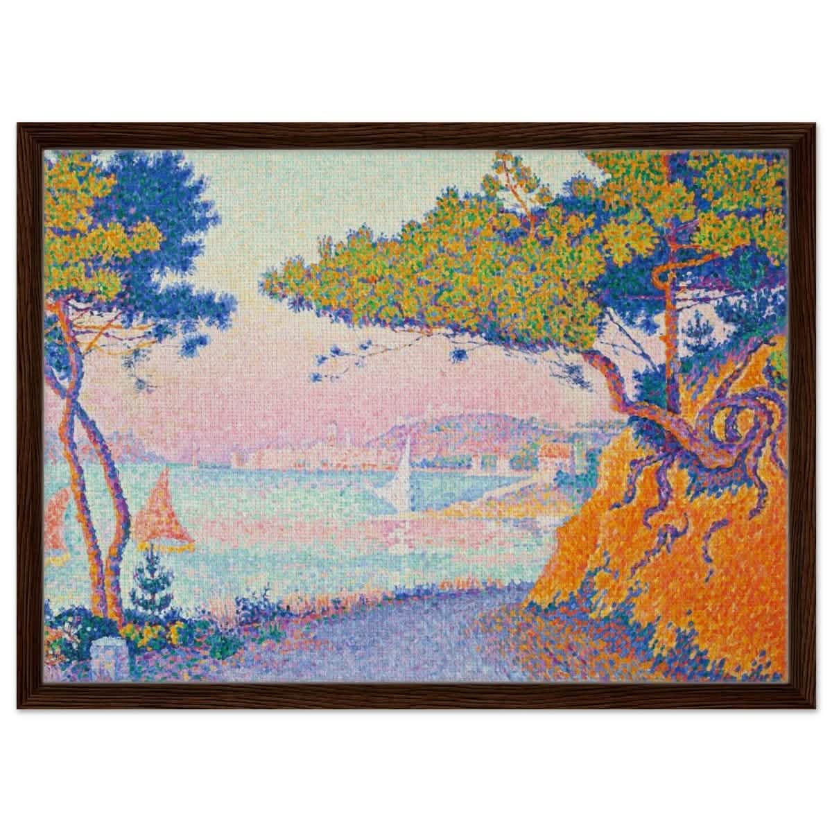 Golfe Juan (1896) painting by Paul Signac | Vintage wall art print - Framed Canvas - 50x70 cm / 20x28″ - Dark wood frame
