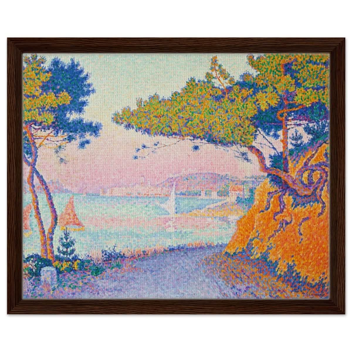 Golfe Juan (1896) painting by Paul Signac | Vintage wall art print - Framed Canvas - 40x50 cm / 16x20″ - Dark wood frame