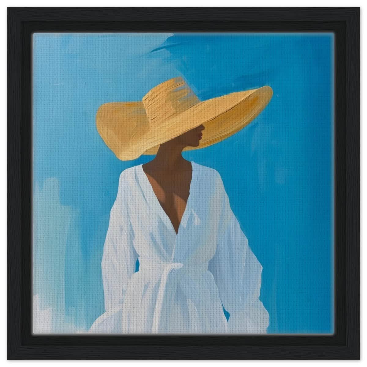 Grace in the Breeze | Minimalist Figurative Art print - Framed Canvas - 30x30 cm / 12x12″ - Black frame