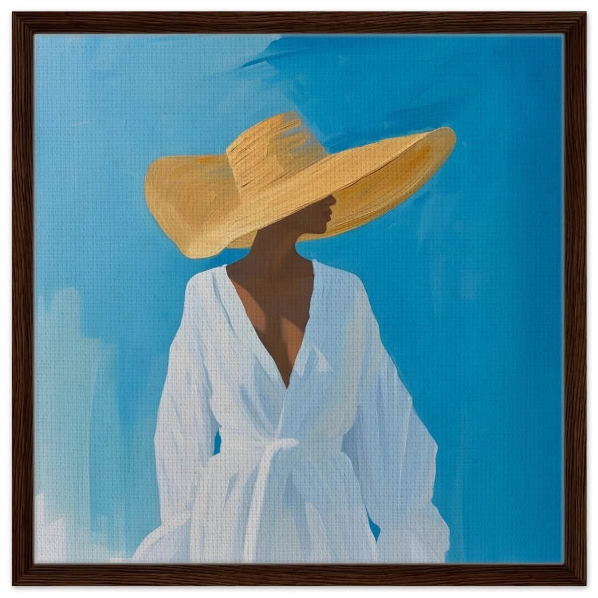 Grace in the Breeze | Minimalist Figurative Art print - Framed Canvas - 60x60 cm / 24x24″ - Dark wood frame