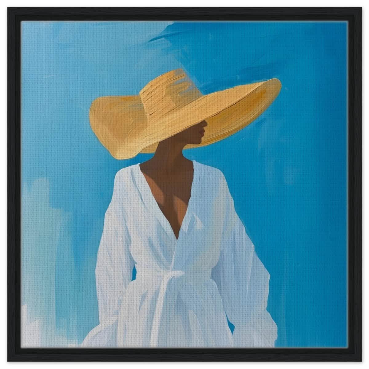 Grace in the Breeze | Minimalist Figurative Art print - Framed Canvas - 60x60 cm / 24x24″ - Black frame