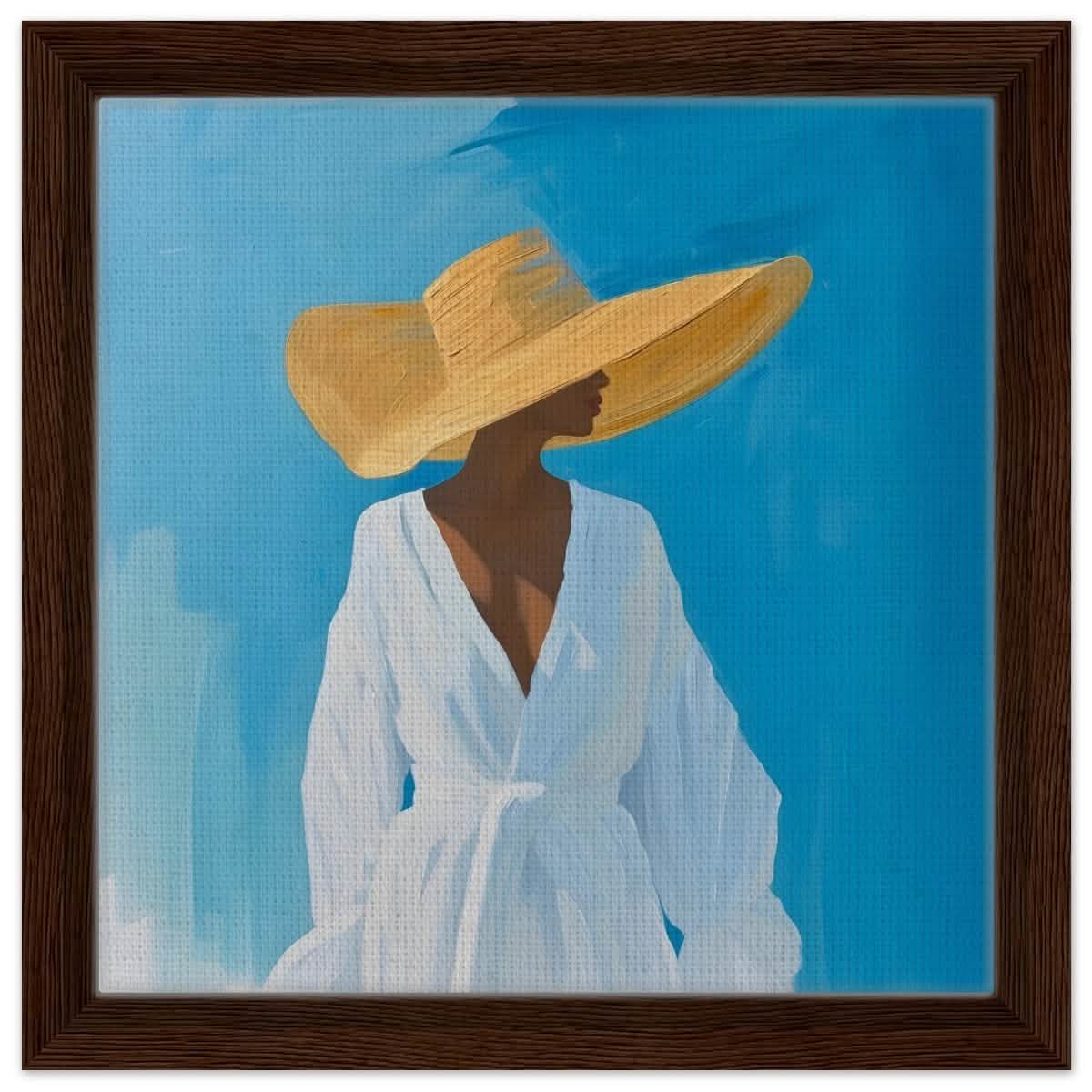Grace in the Breeze | Minimalist Figurative Art print - Framed Canvas - 30x30 cm / 12x12″ - Dark wood frame