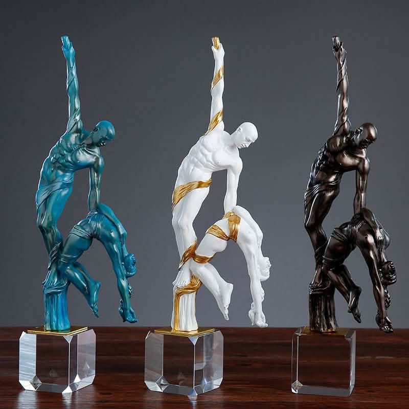 Graceful Dancer Sculpture – Modern Abstract White & Gold Resin Statue on Crystal Base for Artistic Home Décor - Blue -