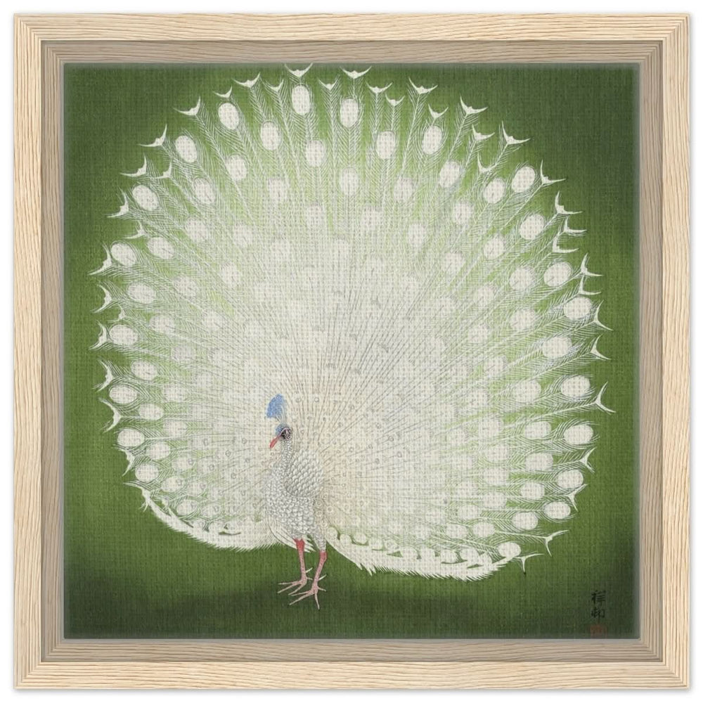 Green Peacock by Ohara Koson | Wall art Print - 30x30 cm / 12x12″ - Framed Canvas - Wood frame