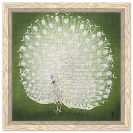 Green Peacock by Ohara Koson | Wall art Print - 30x30 cm / 12x12″ - Framed Canvas - Wood frame