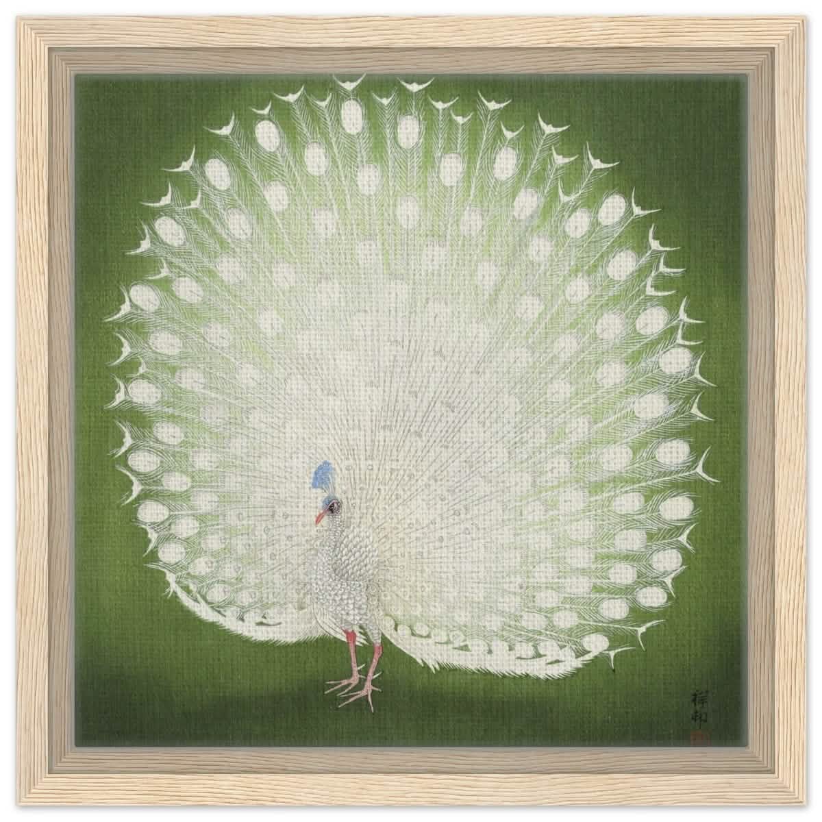 Green Peacock by Ohara Koson | Wall art Print - 30x30 cm / 12x12″ - Framed Canvas - Wood frame