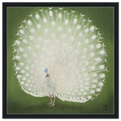 Green Peacock by Ohara Koson | Wall art Print - 60x60 cm / 24x24″ - Framed Canvas - Black frame