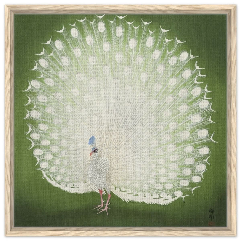 Green Peacock by Ohara Koson | Wall art Print - 60x60 cm / 24x24″ - Framed Canvas - Wood frame