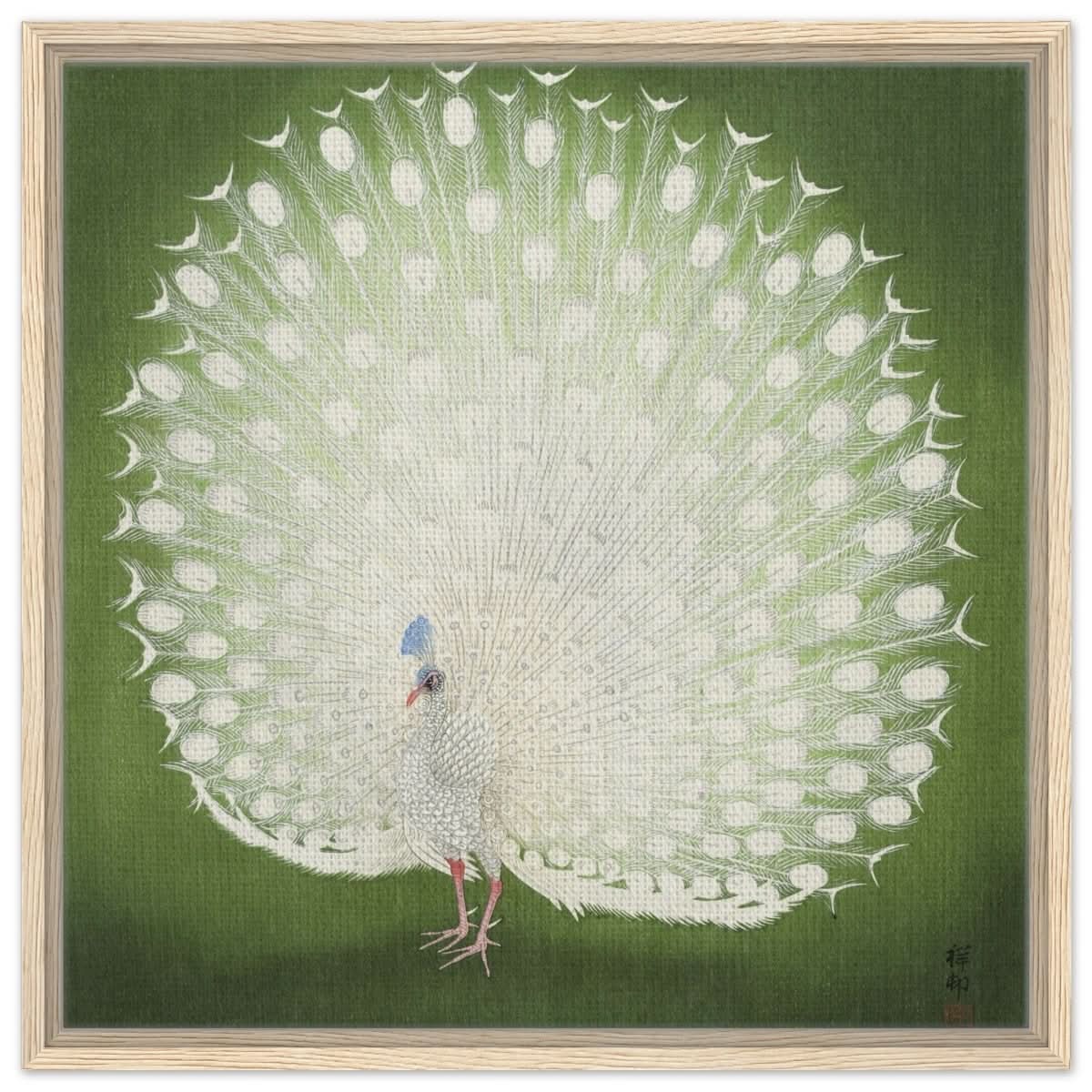 Green Peacock by Ohara Koson | Wall art Print - 60x60 cm / 24x24″ - Framed Canvas - Wood frame