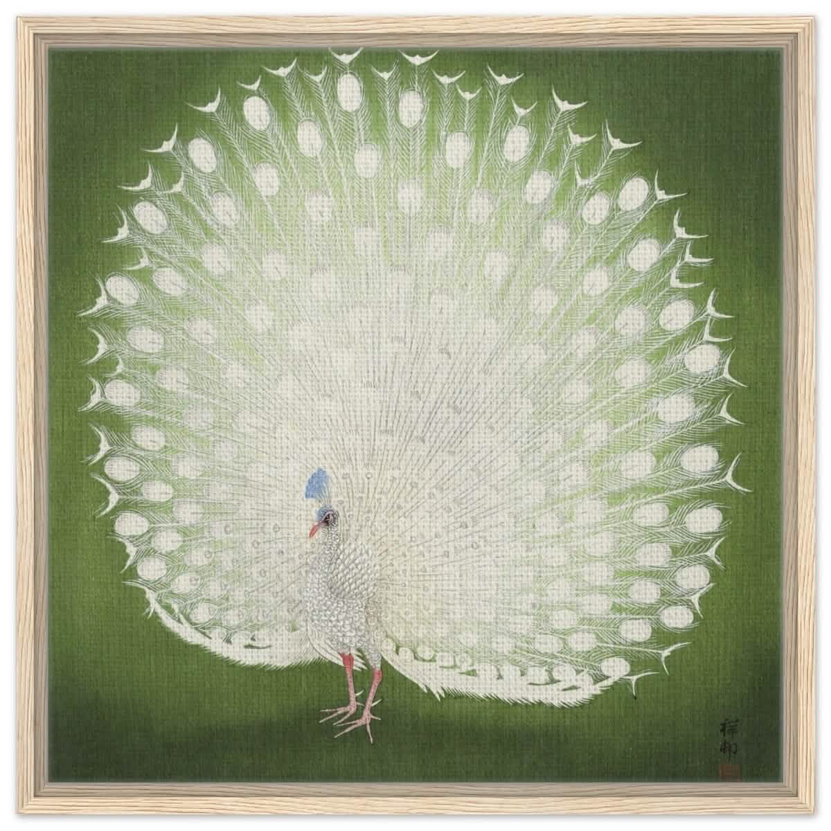 Green Peacock by Ohara Koson | Wall art Print - 60x60 cm / 24x24″ - Framed Canvas - Wood frame