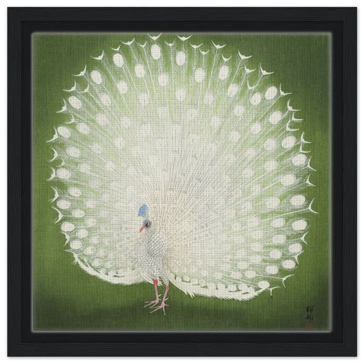 Green Peacock by Ohara Koson | Wall art Print - 30x30 cm / 12x12″ - Framed Canvas - Black frame