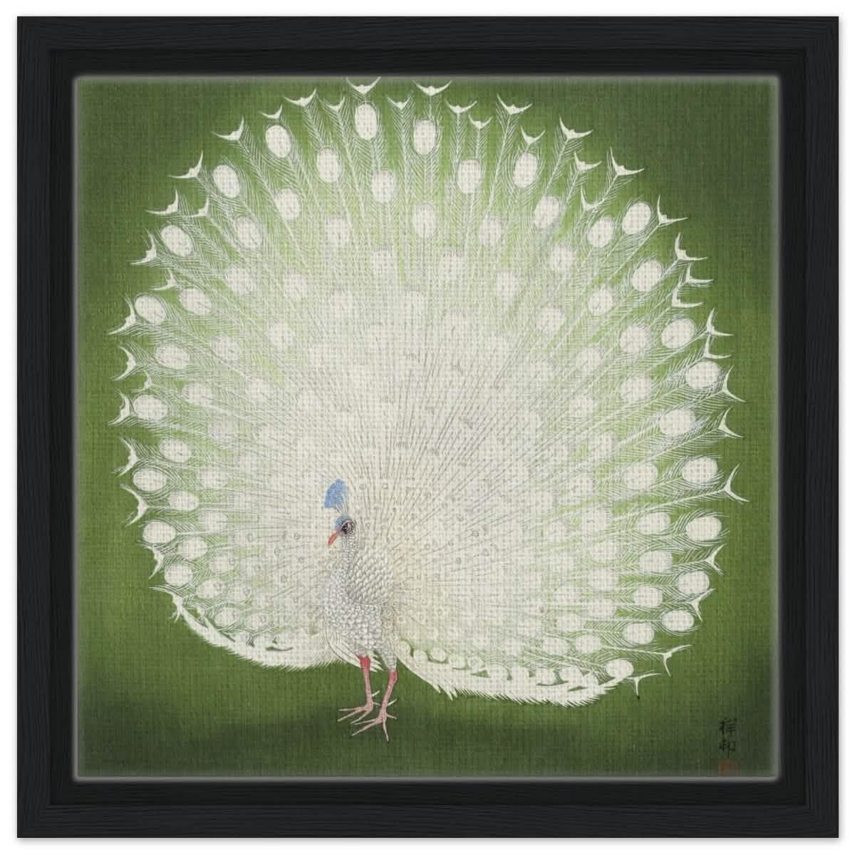 Green Peacock by Ohara Koson | Wall art Print - 30x30 cm / 12x12″ - Framed Canvas - Black frame