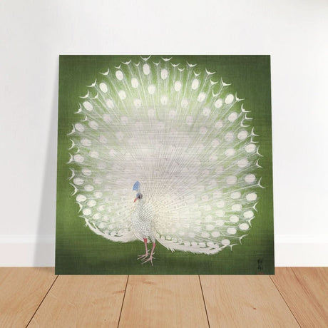 Green Peacock by Ohara Koson | Wall art Print - 50x50 cm / 20x20″ - Brushed Aluminum Print -