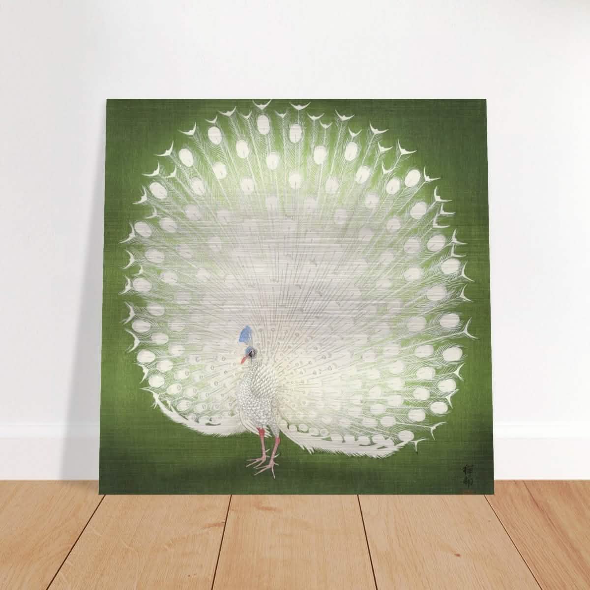 Green Peacock by Ohara Koson | Wall art Print - 50x50 cm / 20x20″ - Brushed Aluminum Print -