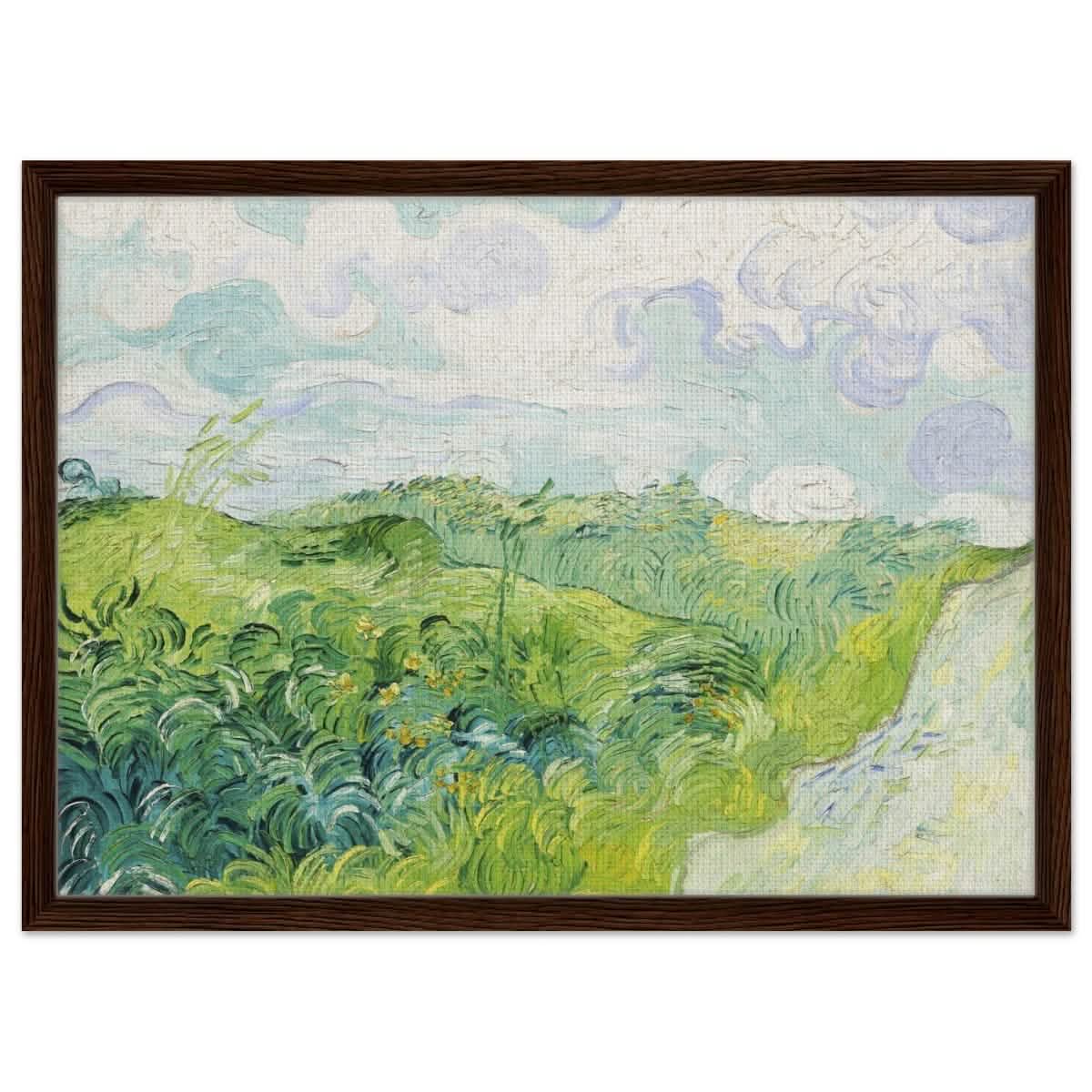 Green Wheat Fields, Auvers by Vincent van Gogh | vintage wall art print - Framed Canvas - 50x70 cm / 20x28″ - Dark wood frame